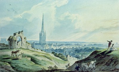 Een Uitzicht op Norwich, vanaf Mouseshold Hill, nabij de Ruïnes van Ketts Castle door Charles, II Catton