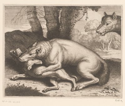 Hond aangevallen door een wolf door Charles II Errard (attributed to)