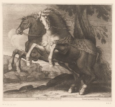 Steigerende paarden door Charles II Errard (attributed to)
