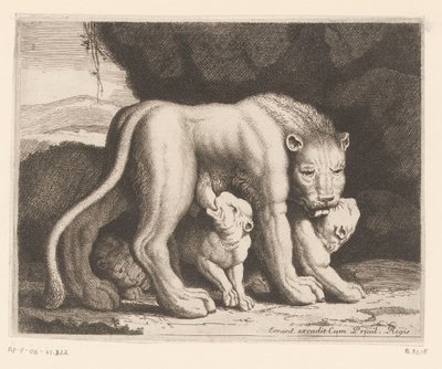 Zogende leeuwin door Charles II Errard (attributed to)