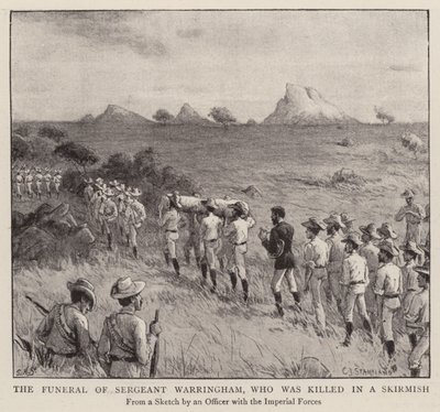 De begrafenis van Sergeant Warringham, die werd gedood in een schermutseling (gravure) door Charles J. (after) Staniland