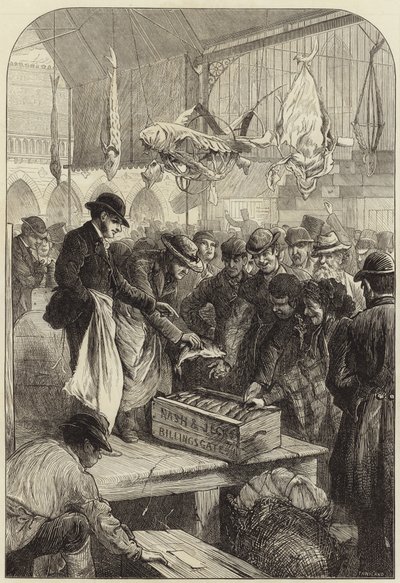 Een visveiling op Columbia Market door Charles J. Staniland