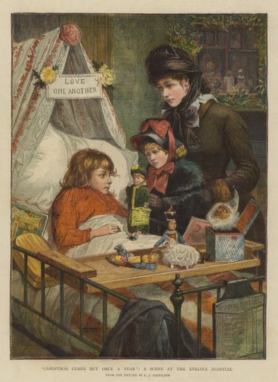 Kerstmis Komt Maar Eén Keer Per Jaar, een Scene in het Evelina Ziekenhuis door Charles J. Staniland