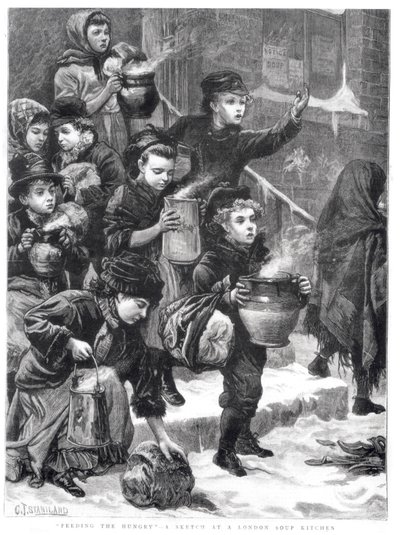 De Hongerigen Voeden, Een Londense Soepkeuken, 1880 door Charles J. Staniland