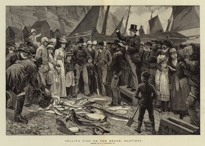 Vis verkopen op het strand, Hastings door Charles J. Staniland