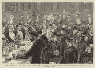 Het Banket van de Welwillende Vereniging van St. Patrick in het First Avenue Hotel, met enkele van de Prijswinnaars door Charles J. Staniland