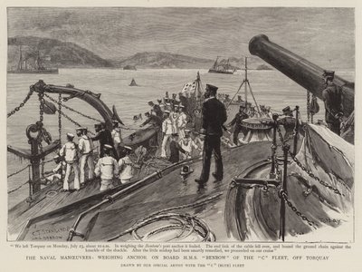 De Marine Manoeuvres, anker lichten aan boord van HMS Benbow van de C Vloot, bij Torquay door Charles J. Staniland