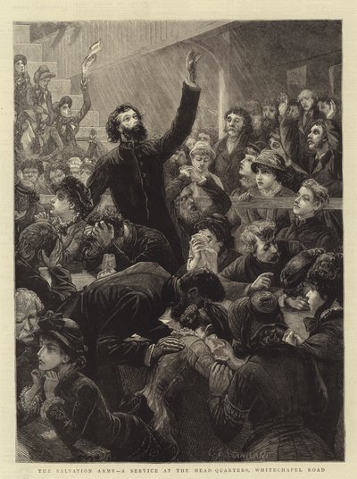 Het Leger des Heils, een dienst op het hoofdkwartier, Whitechapel Road door Charles J. Staniland