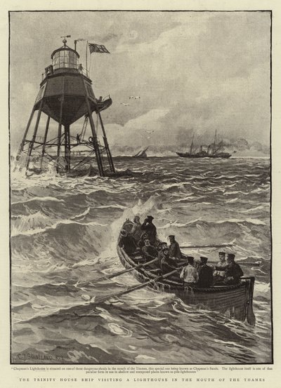 Het schip van Trinity House bezoekt een vuurtoren in de monding van de Theems door Charles J. Staniland