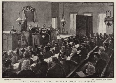 De Volksraad, of Boer Parlementshuis in Pretoria door Charles J. Staniland