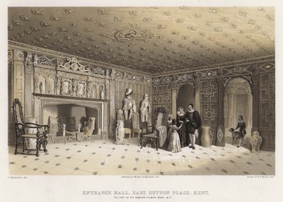 Inkomhal, East Sutton Place, Kent, de zetel van Sir Edmund Filmer door Charles James Richardson