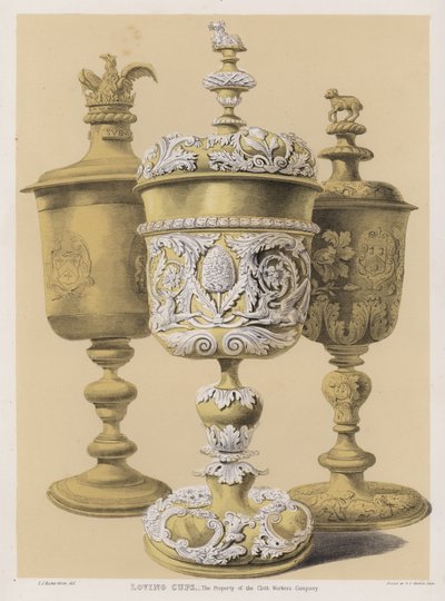 Loving cups, eigendom van de Cloth Workers Company (kleur litho) door Charles James Richardson