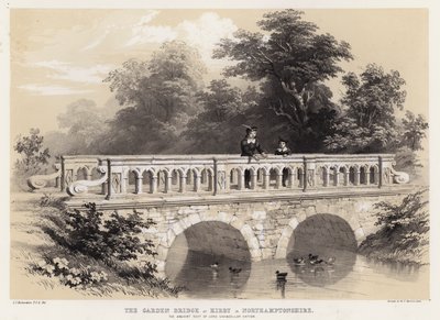De tuinbrug bij Kirby in Northamptonshire, de oude zetel van Lord Chancellor Hatton door Charles James Richardson