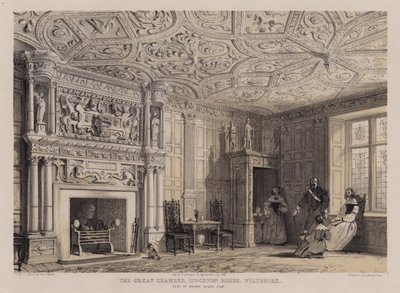 De grote kamer, Stockton House, Wiltshire, zetel van Henry Biggs (kleur litho) door Charles James Richardson