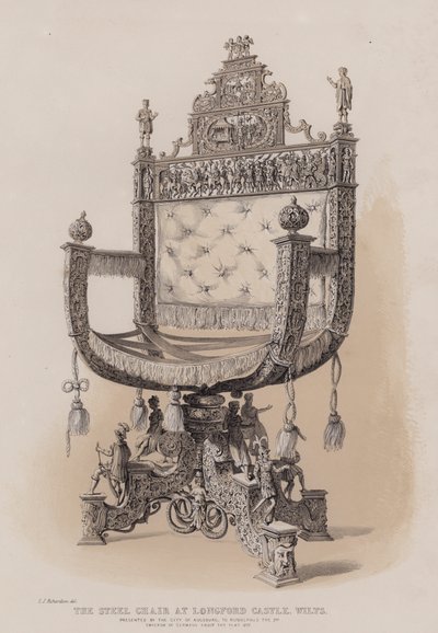 De stalen stoel in Longford Castle, Wilts, geschonken door de stad Augsburg aan Rudolf II, keizer van Duitsland rond het jaar 1577 door Charles James Richardson
