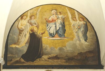 Maagd die rozenkrans aan San Damiano levert door Charles Jean Baptiste Besson