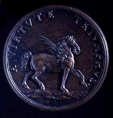 Portretmedaille van Gian Lorenzo Bernini, keerzijde van een gevleugeld paard door Charles Jean Francois Cheron