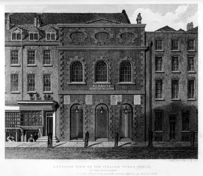 Buitenaanzicht van het Italiaanse Operahuis, Haymarket door Charles John Smith
