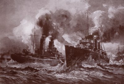Een gevecht met een torpedobootjager door Charles John de (after) Lacy