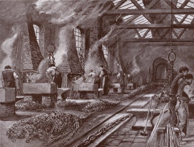 Het maken van kettingen voor het schip (litho) door Charles John de (after) Lacy