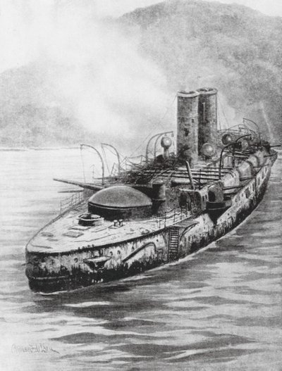 De Spaanse gepantserde kruiser Oquendo na de zeeslag van 1898 door Charles John de (after) Lacy