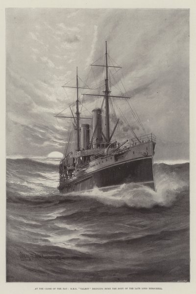 Aan het Einde van de Dag, HMS Talbot brengt het Lichaam van wijlen Lord Herschell naar Huis door Charles John de Lacy