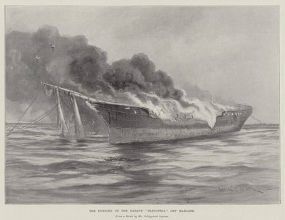 De brand van de bark Blengfell bij Margate door Charles John de Lacy