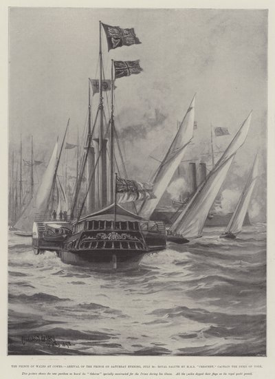 De Prins van Wales in Cowes, Aankomst van de Prins op Zaterdagavond, 30 juli, Koninklijk Saluut door HMS Crescent, Kapitein de Hertog van York door Charles John de Lacy