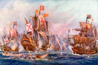 De glorieuze overwinning van Elizabeths zeelieden op de Spaanse Armada door Charles John de Lacy