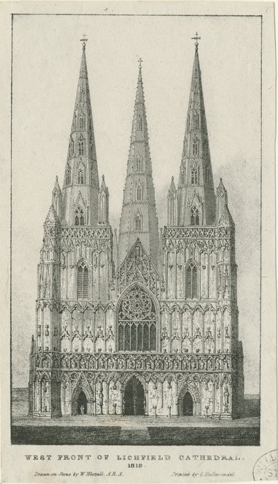 Lichfield Kathedraal - Westgevel door Charles Joseph Hullmandel