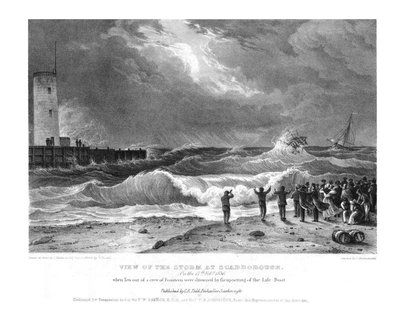 Uitzicht op de storm in Scarborough op 17 februari 1836 door Charles Joseph Hullmandel