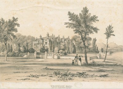 Westwood Hall: getinte lithografie door Charles Joseph Hullmandel
