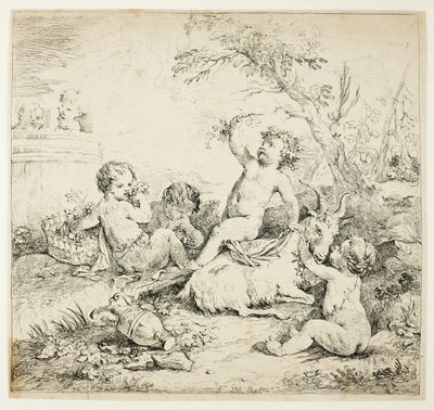 Cherubs met een Geit door Charles Joseph Natoire
