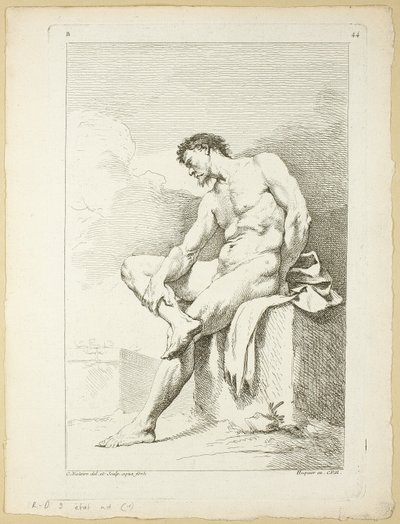 Figuur, uit Seconde livre de figures d’Academies gravées en Partie par les Professeurs de l’Académie Royale door Charles Joseph Natoire