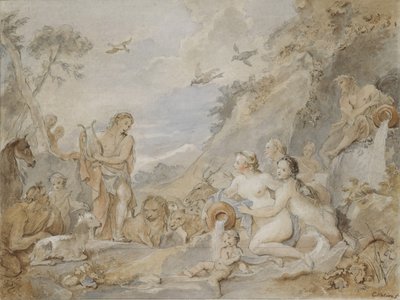 Orpheus die de Nimfen, Dryaden en Dieren Betoverd, 1757 door Charles Joseph Natoire