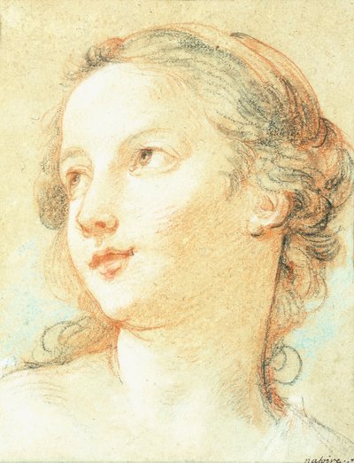 Het Hoofd van een Meisje dat naar links kijkt door Charles Joseph Natoire