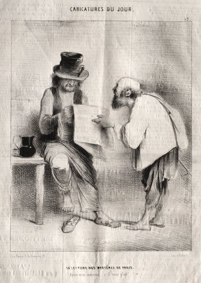 Karikaturen van de dag: Het lezen van de mysteries van Parijs door Charles Joseph Traviès de Villers