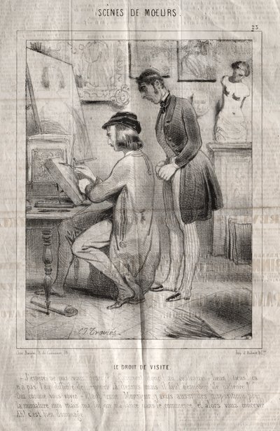 Scènes de moeurs: La Droit de visite. Jespère ne pas vous gener... door Charles Joseph Traviès de Villers