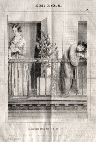 Scènes de moeurs: Un quatrieme étage rue N. D. de Lorette. Je crois quelle lit ma lettre door Charles Joseph Traviès de Villers