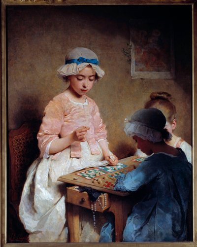 De loterijpartij. Schilderij door Charles Chaplin (1865) door Charles Joshua Chaplin