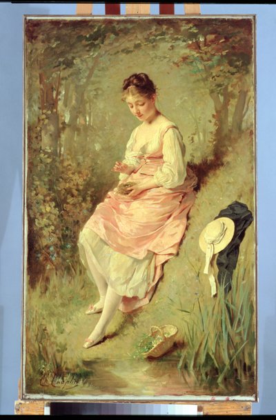 Jong Meisje met een Nest, eind jaren 1860 door Charles Joshua Chaplin
