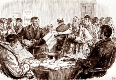 Scène in een Ierse Landrechtbank door Charles Keene