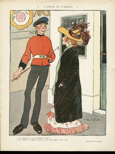 Illustratie van Chas-Laborde (1886-1941) in Le Lire, 27/07/12 - Liefde en Geld - Engeland Groot-Brittannië, Liefde, Mode, Hoed door Charles Laborde