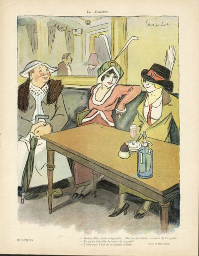 Illustratie van Chas-Laborde in Le Smile, nr. 9, 27/02/13 - Zaken - Restaurant Cafés, Mode, Hoed - Hebzucht, Gierigheid - Vrouwen door Charles Laborde