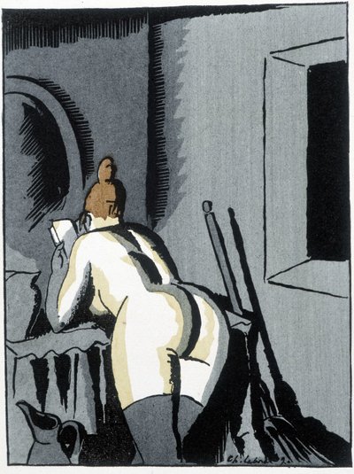 Naakte vrouw, rug, lezend - in 