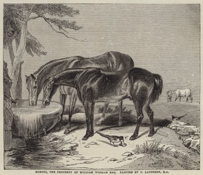 Paarden, eigendom van William Wigram, Esquire door Charles Landseer