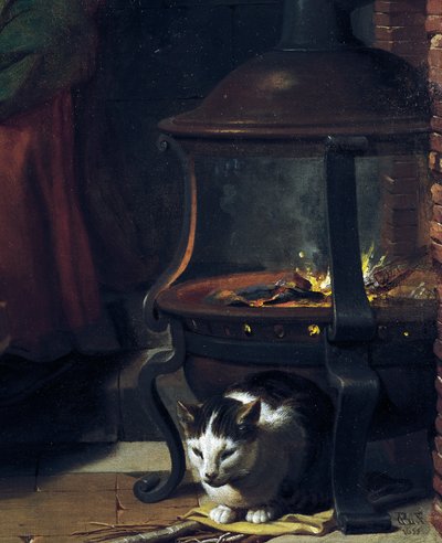 Kat onder brandende vuurpot (detail) door Charles Le Brun