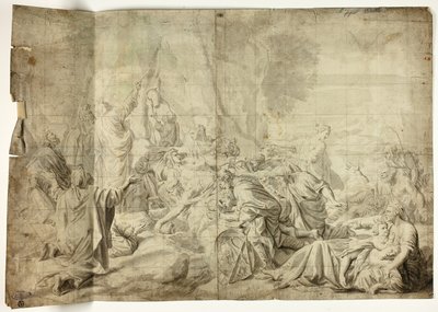 Mozes haalt water uit de rots door Charles Le Brun