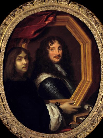 Portret van de kunstenaar (of zelfportret) met het portret van een militair. Schilderij door Charles Lebrun door Charles Le Brun