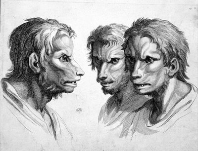 Drie gezichten van weerwolf - door Le Brun door Charles Le Brun